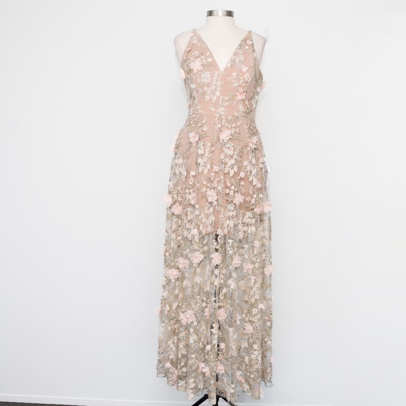 Dress The Population | Sidney Deep V-Neck 3D Floral Lace Gown - Picture 2 of 14